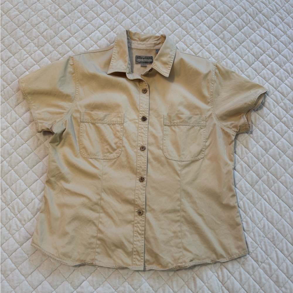 Royal Robbins Khaki Safari Shirt Short Sleeve Button Up Travel Hiking Women’s L